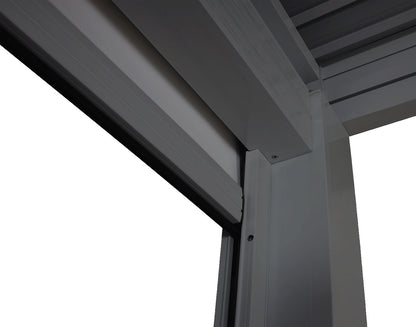 Pergola MCW-L46 met 6x zijwand, tuinpaviljoen lamellenrolgordijn, 11cm aluminium frame, stormvast 3x6m ~ antraciet