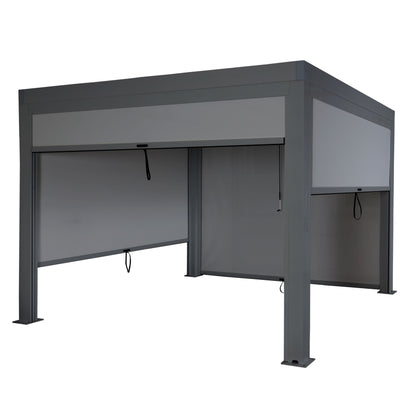 Pergola MCW-L46 met zijwand, tuinpaviljoen lamellenrolgordijn, 11cm aluminium frame, stormvast 3x3m ~ antraciet