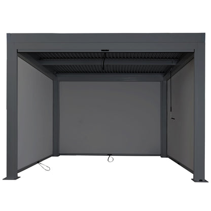 Pergola MCW-L46 met zijwand, tuinpaviljoen lamellenrolgordijn, 11cm aluminium frame, stormvast 3x3m ~ antraciet