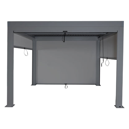 Pergola MCW-L46 met zijwand, tuinpaviljoen lamellenrolgordijn, 11cm aluminium frame, stormvast 3x3m ~ antraciet