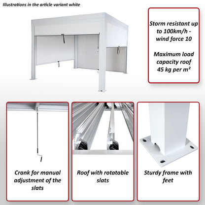 Pergola MCW-L46 met zijwand, tuinpaviljoen lamellenrolgordijn, 11cm aluminium frame, stormvast 3x3m ~ antraciet