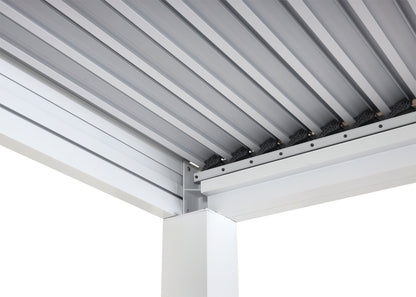 Pergola MCW-L46 met 6x zijwand, tuinpaviljoen lamellenrolgordijn, 11cm aluminium frame, stormvast 3x6m ~ wit