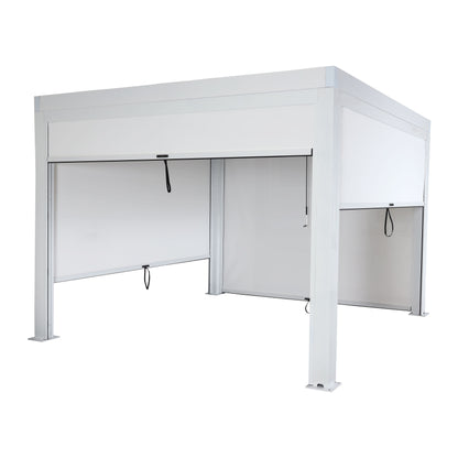 Pergola MCW-L46 met zijwand, tuinpaviljoen lamellenrolgordijn, 11cm aluminium frame, stormvast 3x3m ~ wit