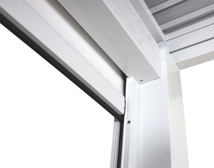 Pergola MCW-L46 met 6x zijwand, tuinpaviljoen lamellenrolgordijn, 11cm aluminium frame, stormvast 3x6m ~ wit