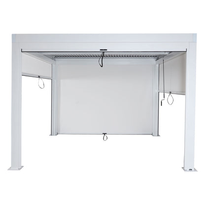 Pergola MCW-L46 met zijwand, tuinpaviljoen lamellenrolgordijn, 11cm aluminium frame, stormvast 3x3m ~ wit