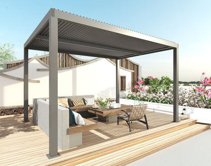 Pergola MCW-L46, tuinpaviljoen met latten, 10cm aluminium frame, stormvaste regengoot, 3x4m ~ antraciet