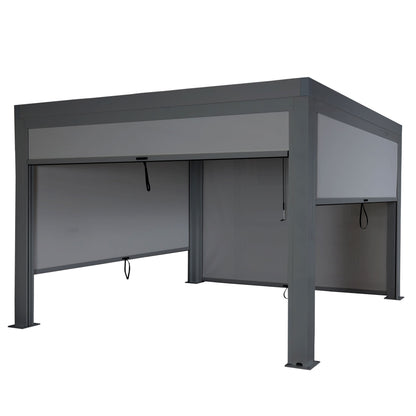 Pergola MCW-L46 met zijwand, tuinpaviljoen lamellenrolgordijn, 11cm aluminium frame, stormvast 3x4m ~ antraciet