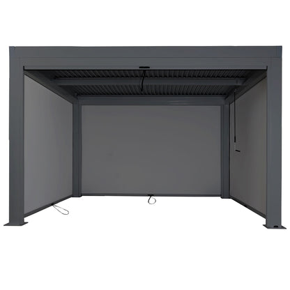 Pergola MCW-L46 met zijwand, tuinpaviljoen lamellenrolgordijn, 11cm aluminium frame, stormvast 3x4m ~ antraciet