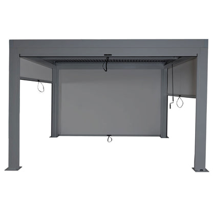 Pergola MCW-L46 met zijwand, tuinpaviljoen lamellenrolgordijn, 11cm aluminium frame, stormvast 3x4m ~ antraciet