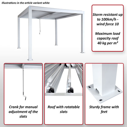 Pergola MCW-L46, tuinpaviljoen met latten, 10cm aluminium frame, stormvaste regengoot, 3x4m ~ antraciet