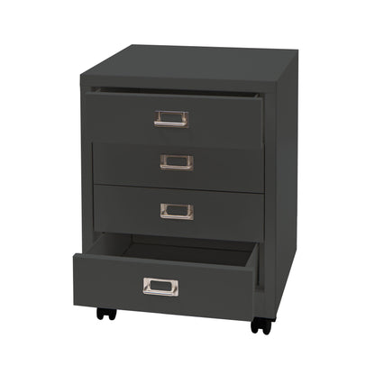 Verrijdbare ladekast MCW-L49, stalen ladekast archiefkast, metaal 55x40x41cm 4 laden ~ donkergrijs