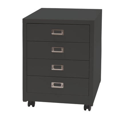Verrijdbare ladekast MCW-L49, stalen ladekast archiefkast, metaal 55x40x41cm 4 laden ~ donkergrijs