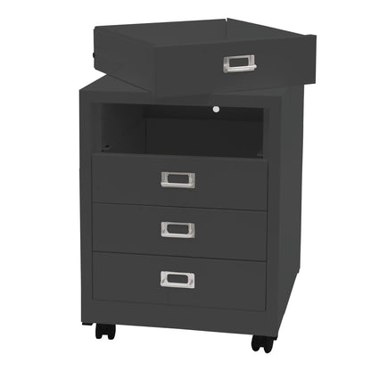 Verrijdbare ladekast MCW-L49, stalen ladekast archiefkast, metaal 55x40x41cm 4 laden ~ donkergrijs