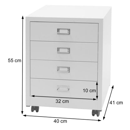 Verrijdbare ladekast MCW-L49, stalen ladekast archiefkast, metaal 55x40x41cm 4 laden ~ donkergrijs