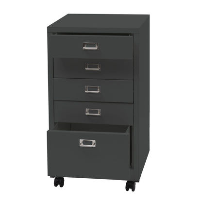 Verrijdbare ladekast MCW-L49, stalen ladekast archiefkast, metaal 75x40x41cm 5 laden ~ donkergrijs