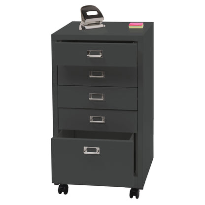 Verrijdbare ladekast MCW-L49, stalen ladekast archiefkast, metaal 75x40x41cm 5 laden ~ donkergrijs