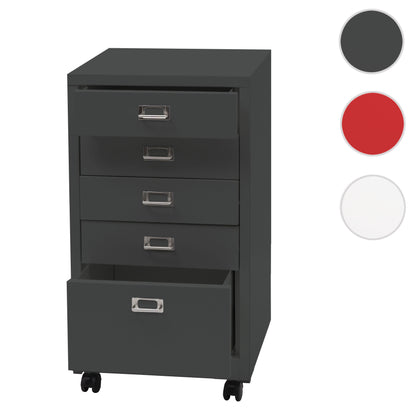 Verrijdbare ladekast MCW-L49, stalen ladekast archiefkast, metaal 75x40x41cm 5 laden ~ donkergrijs