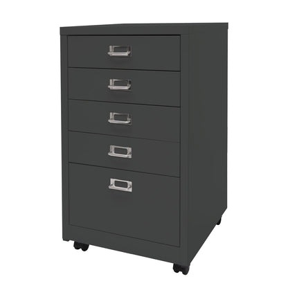 Verrijdbare ladekast MCW-L49, stalen ladekast archiefkast, metaal 75x40x41cm 5 laden ~ donkergrijs