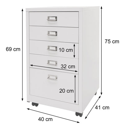 Verrijdbare ladekast MCW-L49, stalen ladekast archiefkast, metaal 75x40x41cm 5 laden ~ donkergrijs