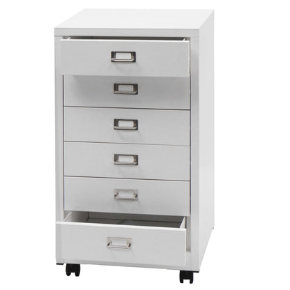 Verrijdbare ladekast MCW-L49, stalen ladekast archiefkast, metaal 75x40x41cm 6 laden ~ wit