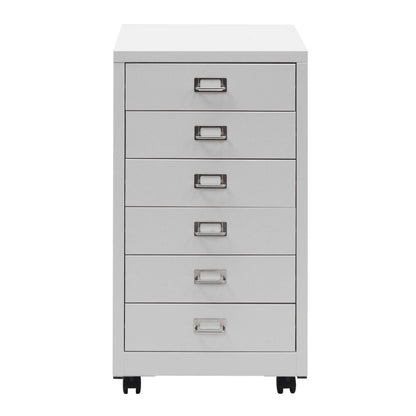 Verrijdbare ladekast MCW-L49, stalen ladekast archiefkast, metaal 75x40x41cm 6 laden ~ wit