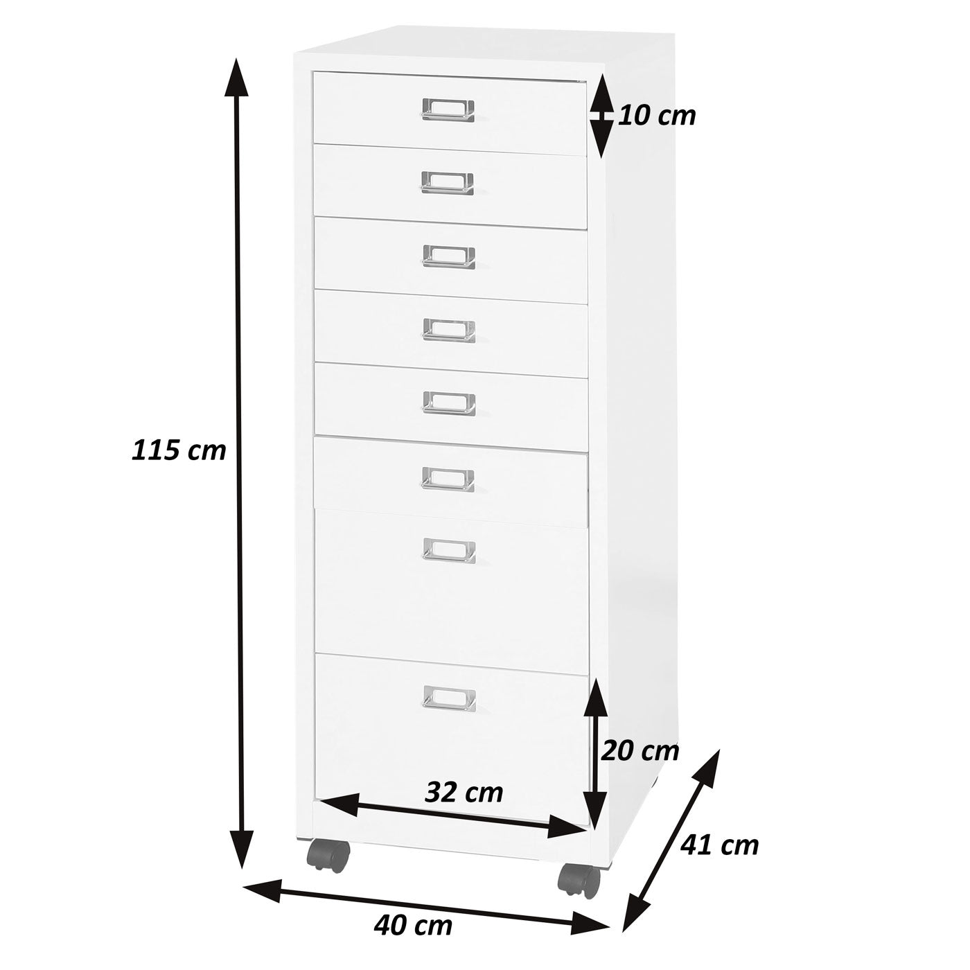 Verrijdbare ladekast MCW-L49, stalen ladekast archiefkast, metaal 115x40x41cm 8 laden ~ rood