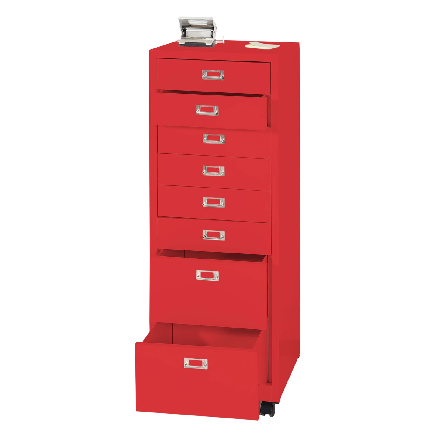 Verrijdbare ladekast MCW-L49, stalen ladekast archiefkast, metaal 115x40x41cm 8 laden ~ rood