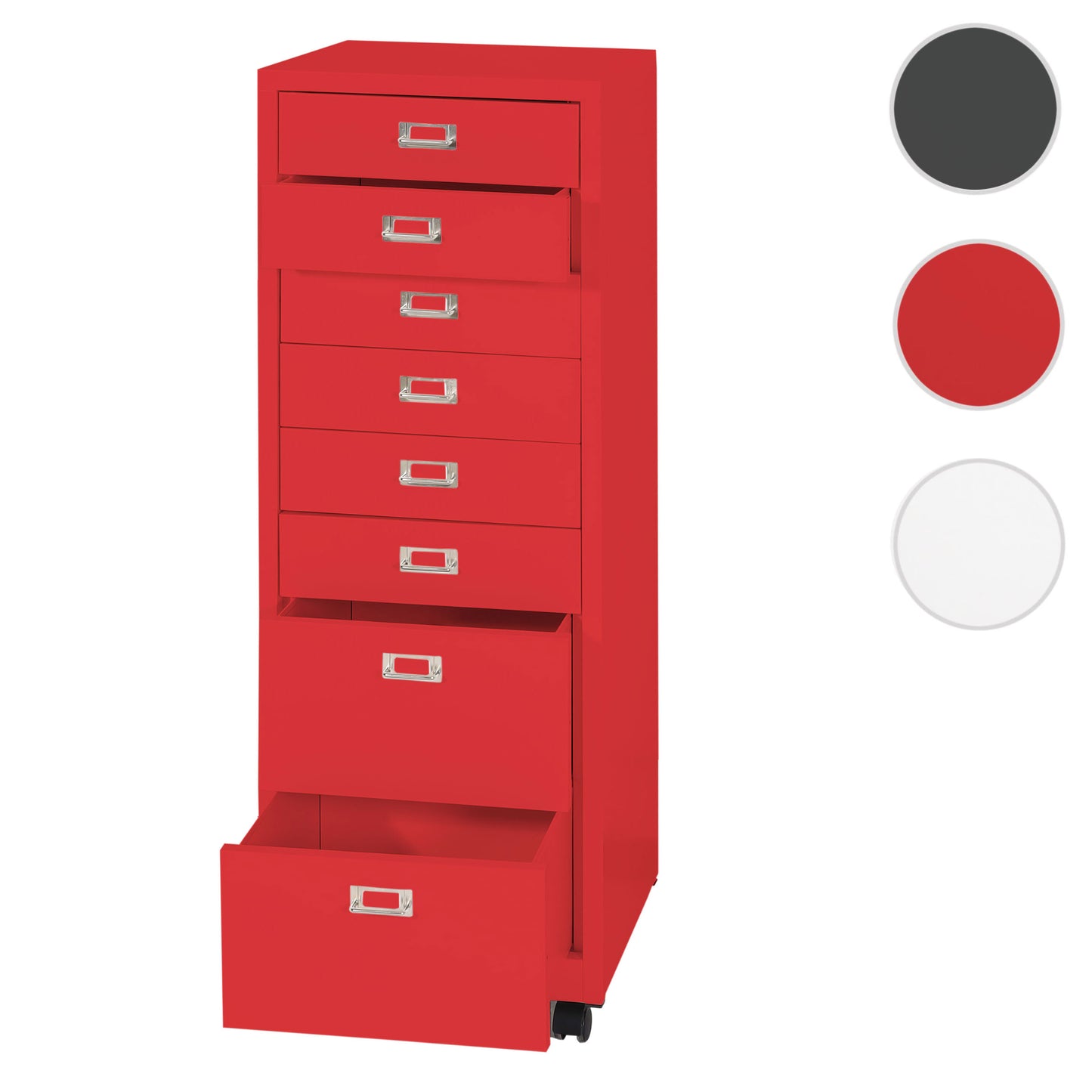 Verrijdbare ladekast MCW-L49, stalen ladekast archiefkast, metaal 115x40x41cm 8 laden ~ rood