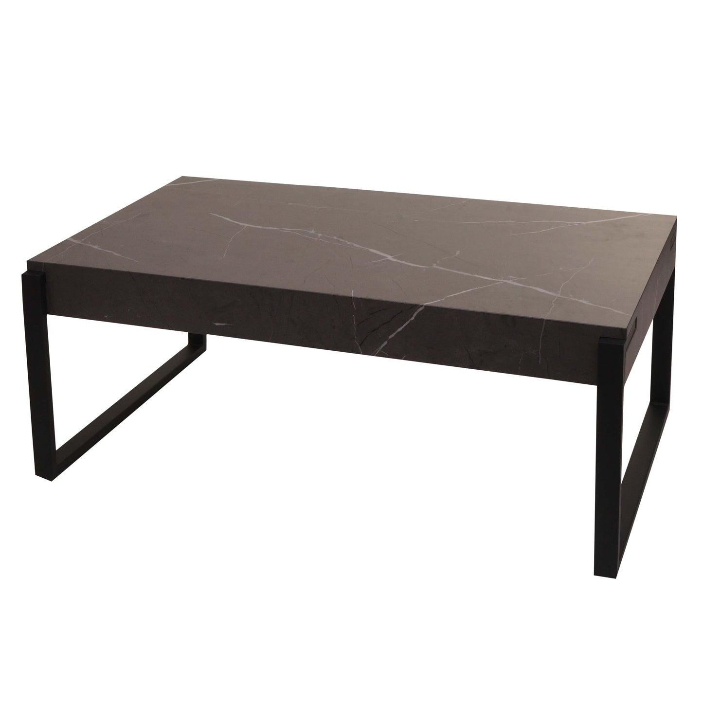 Salontafel MCW-L53, woonkamertafel bijzettafel sofatafel, metaal 43x110x64cm ~ marmer look grijs
