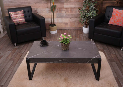 Salontafel MCW-L53, woonkamertafel bijzettafel sofatafel, metaal 43x110x64cm ~ marmer look grijs