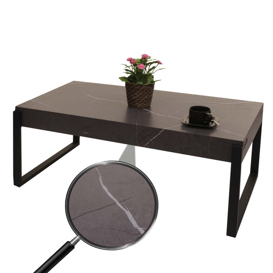 Salontafel MCW-L53, woonkamertafel bijzettafel sofatafel, metaal 43x110x64cm ~ marmer look grijs