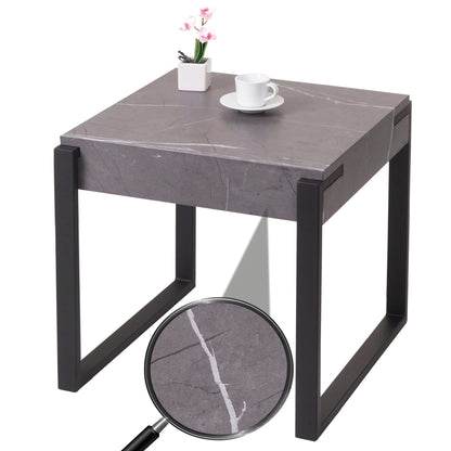 Bijzettafel MCW-L53, salontafel nachtkastje salontafel, metaal 51x50x54cm ~ marmer look grijs