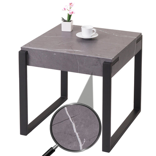 Bijzettafel MCW-L53, salontafel nachtkastje salontafel, metaal 51x50x54cm ~ marmer look grijs