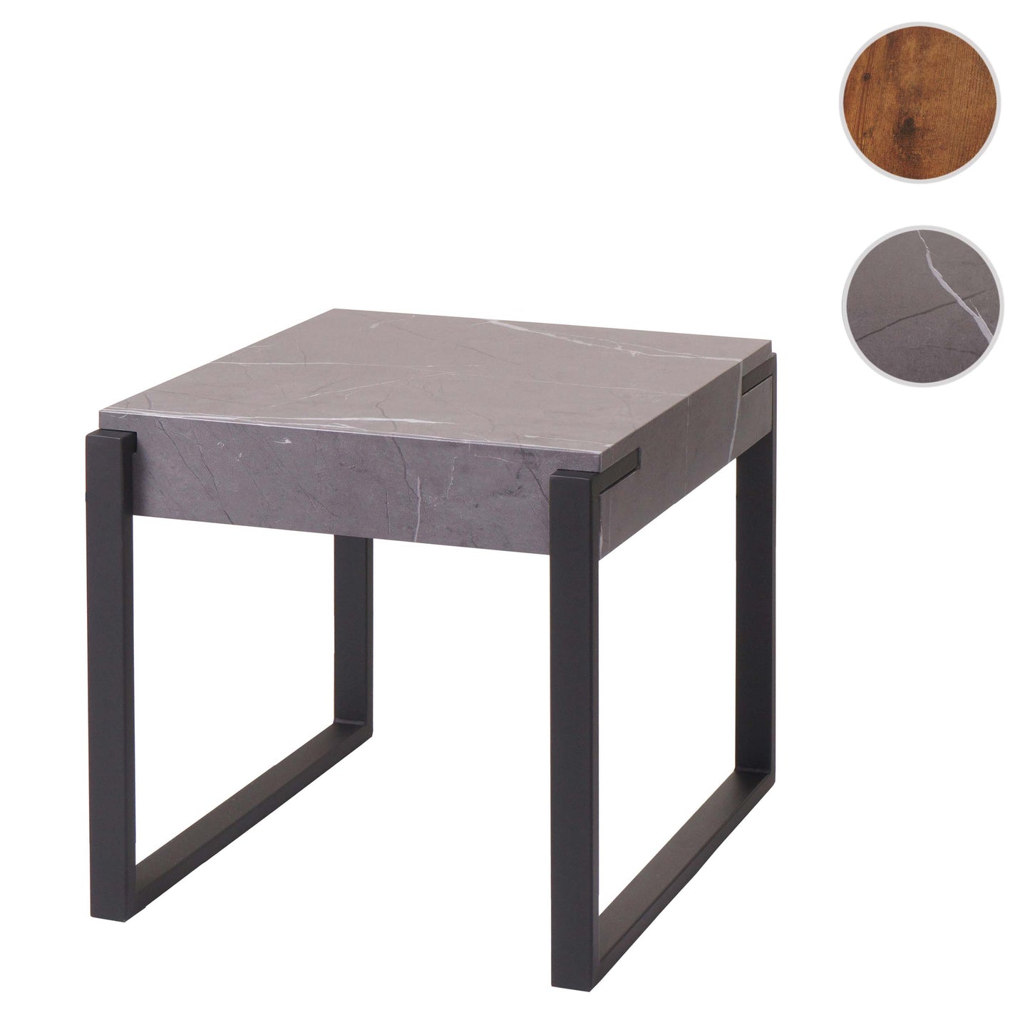Bijzettafel MCW-L53, salontafel nachtkastje salontafel, metaal 51x50x54cm ~ marmer look grijs