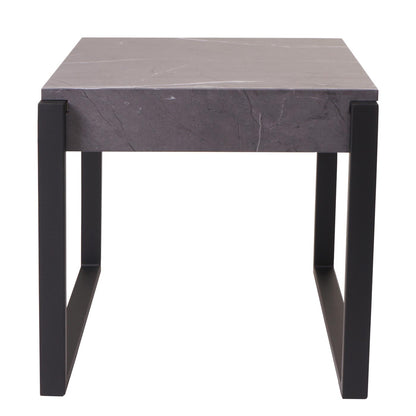 Bijzettafel MCW-L53, salontafel nachtkastje salontafel, metaal 51x50x54cm ~ marmer look grijs