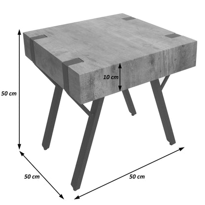 Bijzettafel MCW-L54, salontafel nachtkastje salontafel, ijzer MDF 50x55x50cm ~ marmer look grijs