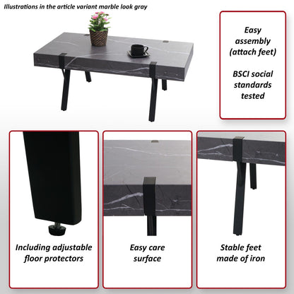 Salontafel MCW-L54, woonkamertafel bijzettafel sofatafel, metaal 43x110x60cm ~ marmer look grijs