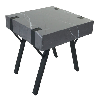 Bijzettafel MCW-L54, salontafel nachtkastje salontafel, ijzer MDF 50x55x50cm ~ marmer look grijs