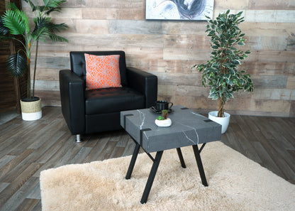 Bijzettafel MCW-L54, salontafel nachtkastje salontafel, ijzer MDF 50x55x50cm ~ marmer look grijs