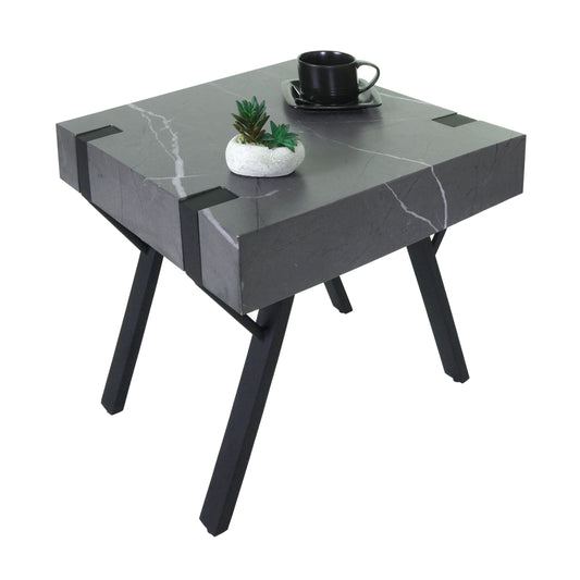 Bijzettafel MCW-L54, salontafel nachtkastje salontafel, ijzer MDF 50x55x50cm ~ marmer look grijs