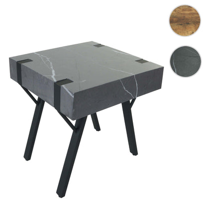 Bijzettafel MCW-L54, salontafel nachtkastje salontafel, ijzer MDF 50x55x50cm ~ marmer look grijs
