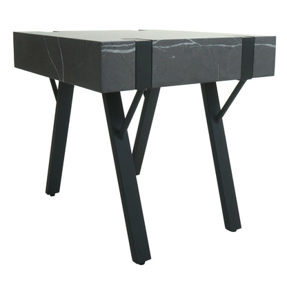 Bijzettafel MCW-L54, salontafel nachtkastje salontafel, ijzer MDF 50x55x50cm ~ marmer look grijs