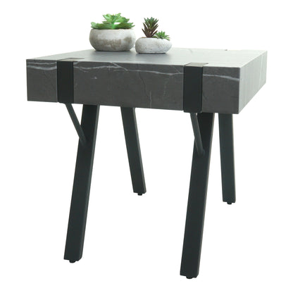 Bijzettafel MCW-L54, salontafel nachtkastje salontafel, ijzer MDF 50x55x50cm ~ marmer look grijs