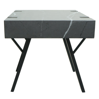 Bijzettafel MCW-L54, salontafel nachtkastje salontafel, ijzer MDF 50x55x50cm ~ marmer look grijs