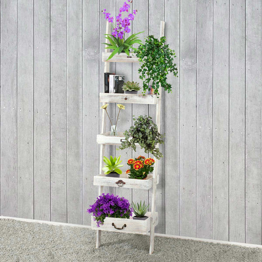 Staande plank Plantenplank Bloemenstandaard, 169x43x32cm, shabby look, vintage ~ wit