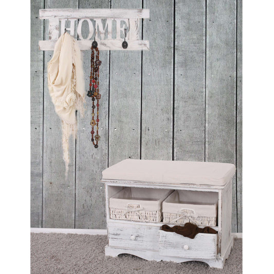 Kledingkast met bank commode met 2 manden 42x62x33cm, shabby look, vintage ~ wit