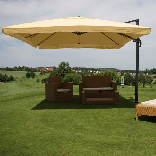 Zweefparasol MCW-A96, parasol, 3x4m (Ø5m) polyester/aluminium 26kg ~ Flap, crème zonder standaard, draaibaar