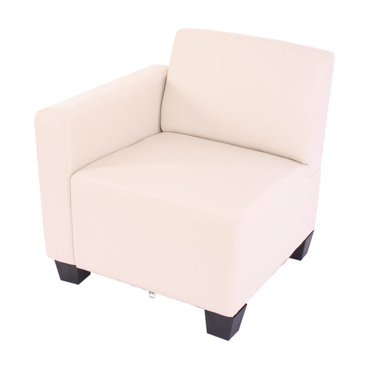 Modulair zijpaneel links, fauteuil met armleuning Lyon, kunstleer ~ crème