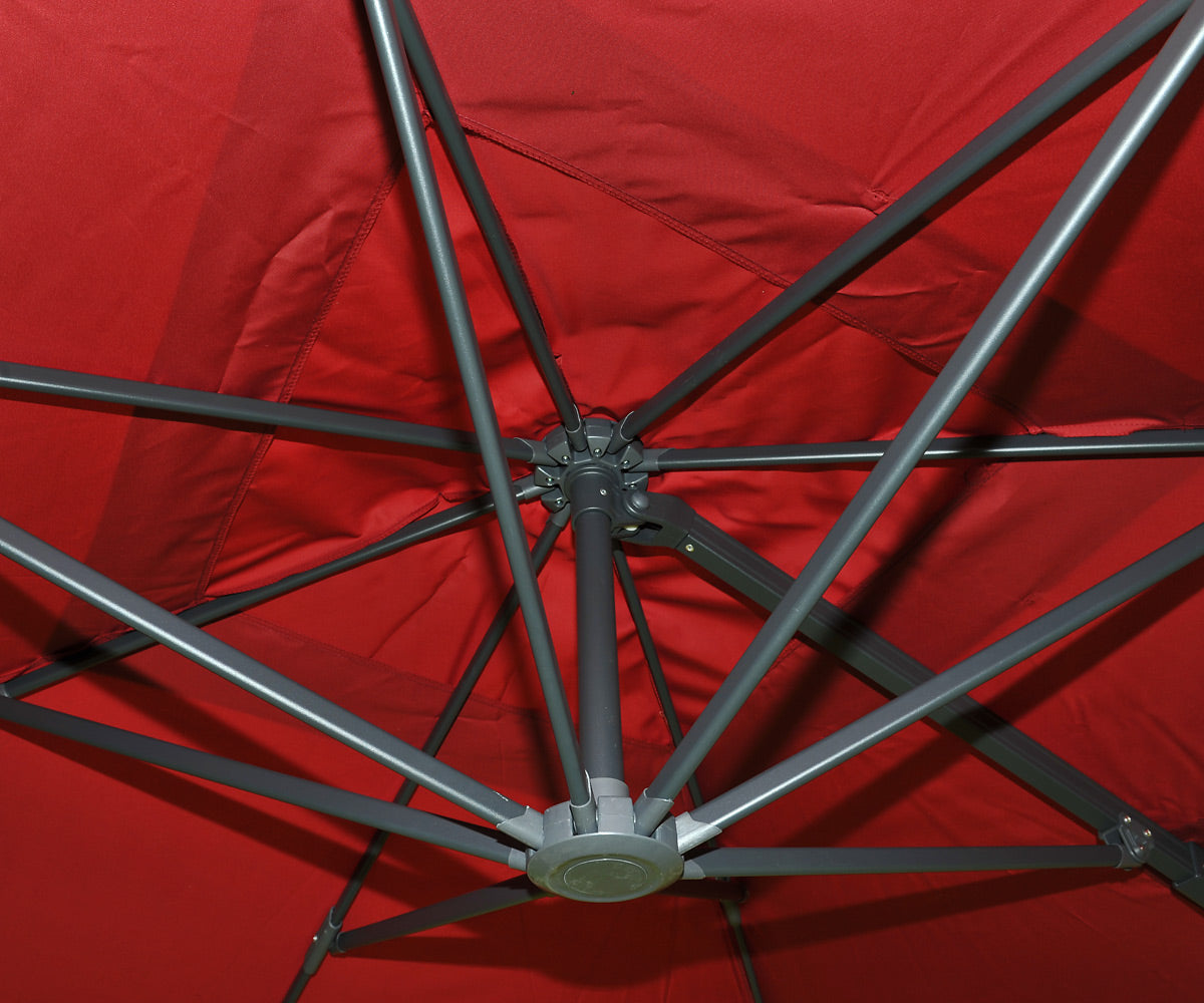 Zweefparasol MCW-A96, parasol, 3x4m (Ø5m) polyester/aluminium 26kg ~ klep, bordeaux met voet