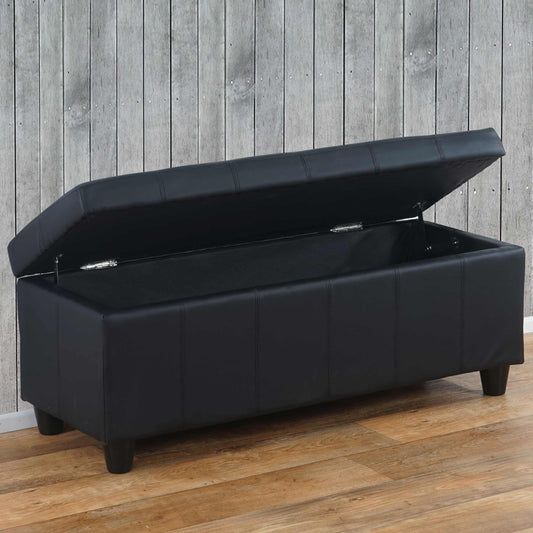 Opbergkist Kriens, zitbank, kunstleer, 45x114x45cm ~ zwart mat